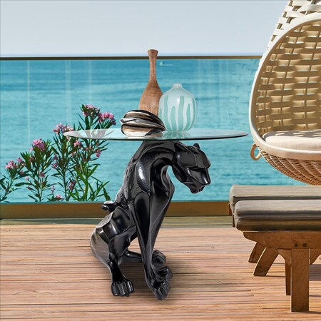 Design Toscano Black Jaguar Glass Top Table: Each KY72408
